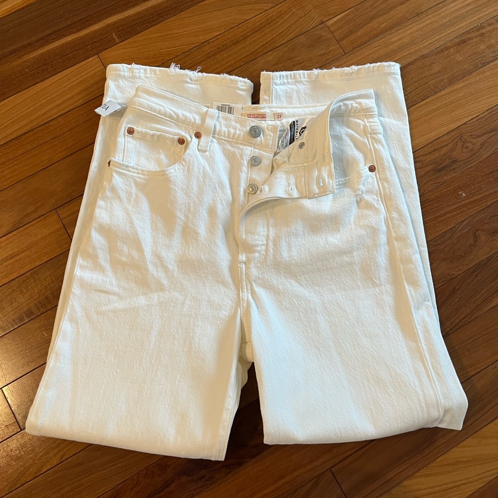 Levi ribcage straight white jeans 27